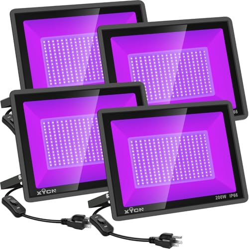 4 Pack 200W UV LED Black Lights Outdoor Floodlights IP66 Waterproof Halloween Party