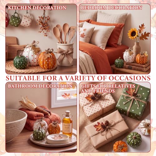 Fall Pumpkin Figurine Set - 3 Resin Decor Pumpkins for Thanksgiving