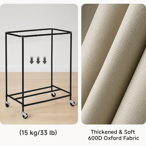 Laundry Hamper 2-Section 100L with Wheels - Light Khaki Sorter Cart