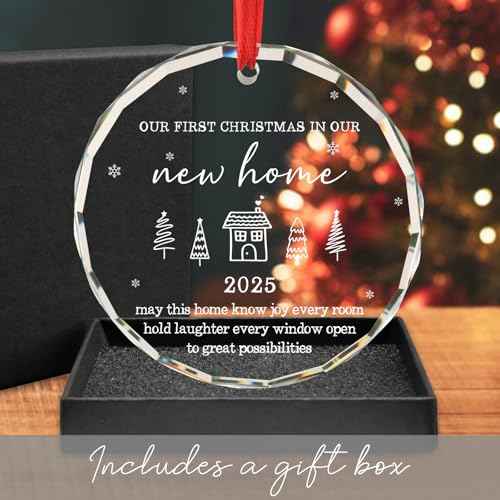 House Warming Gifts New Home for Couple Our First Christmas in Our New Home 2025 Housewarming Gifts for Newlywed Just Married Christmas Tree Decoration Glass Round Ornament