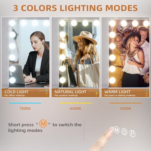 Hansong 32x23 Inch Hollywood Vanity Mirror with Lights, 18 Dimmable Bulbs, Touch Control, USB Charging, Wall Mount Option