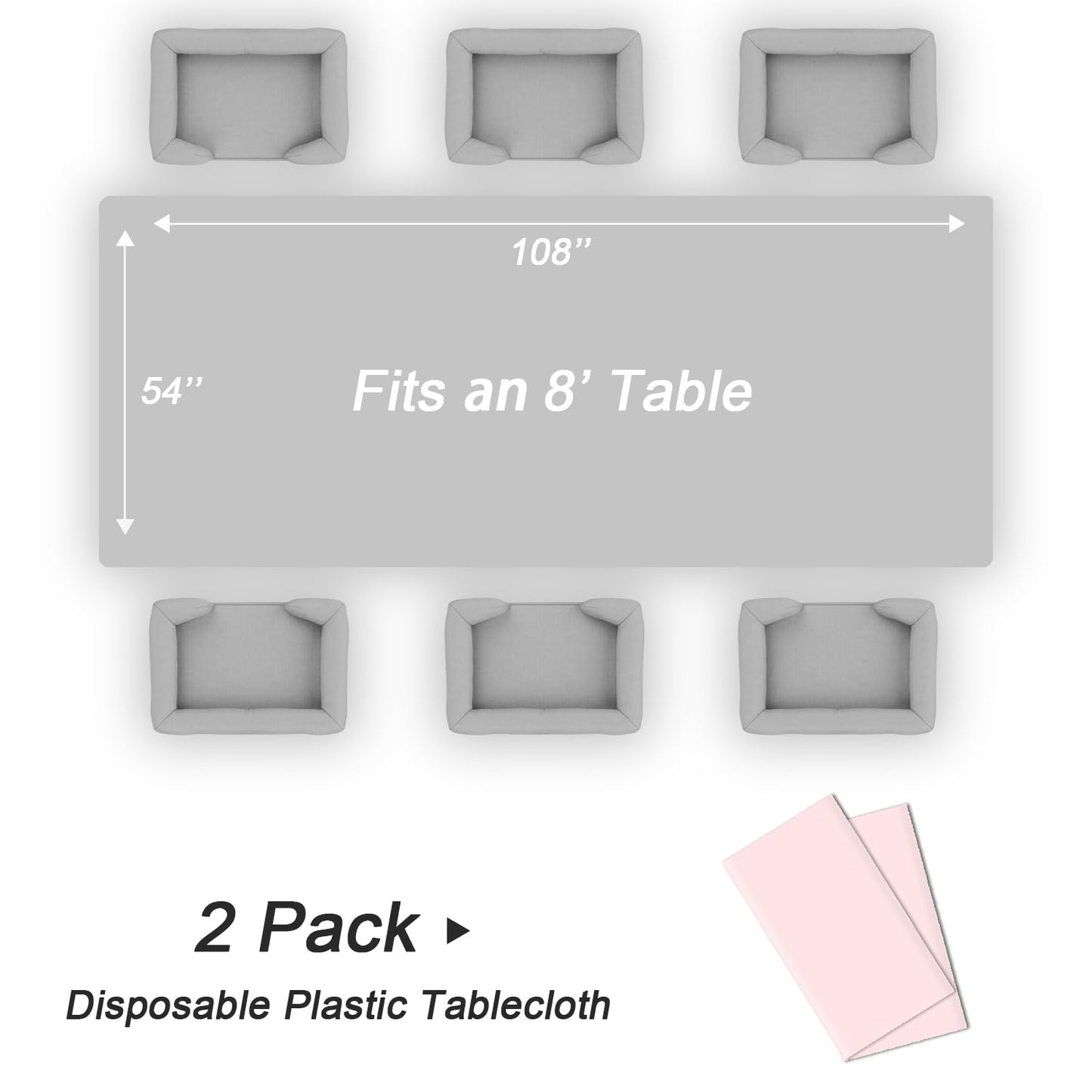 QIKSION Pink Plastic Table Cloth Disposable 2 Pack, 54 x 108 Inch Tablecloths for Valentines, Easter, Mothers Day Decorations, Baby Shower Birthday Party, Rectangle Table Cover