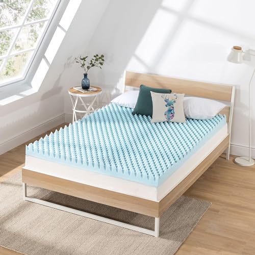 4 Inch Queen Egg Crate Memory Foam Mattress Topper with Cooling Gel - Light Blue