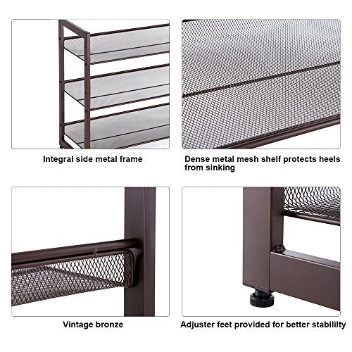 Metal Shoe Rack Organizer - 3-Tier Adjustable Capacity for 9-12 Pairs