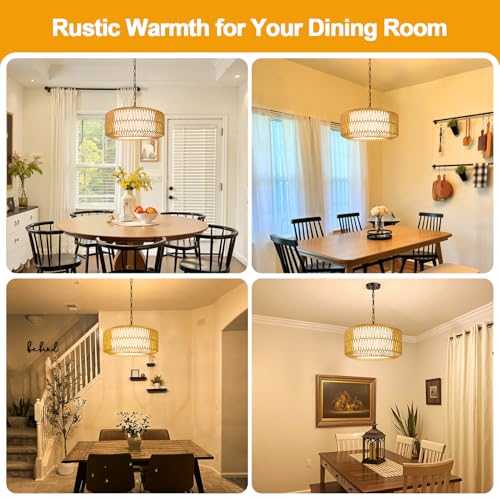 Bohemian 19-Inch Rattan Chandelier with 5 Lights - Farmhouse Dining Light Fixture