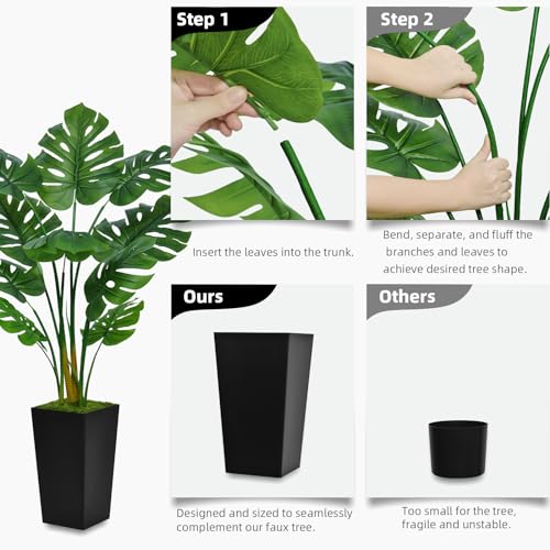 Artificial Monstera Deliciosa Plant 5FT - Faux Tropical Tree with Black Planter