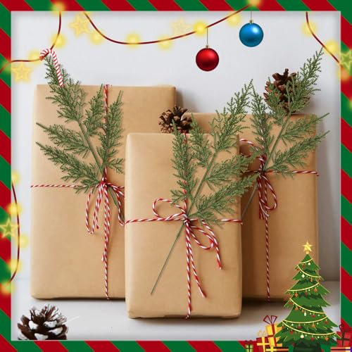 24PCS Artificial Pine Needles Branches 12.4" Christmas Greenery Stems Green Plants Fake Pine Sprigs Faux Pine Leaves Picks Crafts Sprays for Xmas Tree DIY Wreaths Garlands Home Decoration (24, Green)
