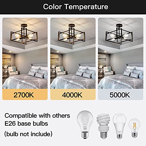 Black 4-Light Farmhouse Ceiling Light Fixture - Close to Ceiling Chandelier for Kitchen & Dining