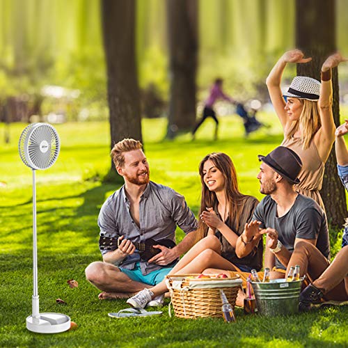 AICase White Portable Folding Fan with 7200mAh Battery, Adjustable Height & Quiet Operation