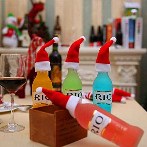 HANSGO Mini Santa Hat Cup Bottles Cover, 24PCS Christmas Santa Hats Silverware Holders Xmas Silverware Holder for Cristmas Table Setting