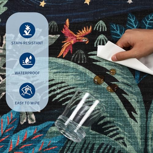 Blue 8x10 Jungle Animal Area Rug for Living Room & Bedroom - Washable Non-Slip Floor Mat