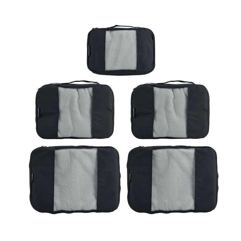 Travel Wise 5-Piece Packing Cubes Set in Black Ripstop Nylon Organizer