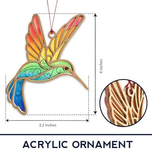 Hummingbird Gifts - Hummingbird Gifts for Women - Humming Bird Ornament - Gift for Birthday, Mothers Day - Christmas Ornament 2025 - Suncatcher Effect Stained Glass Window- car Hanging
