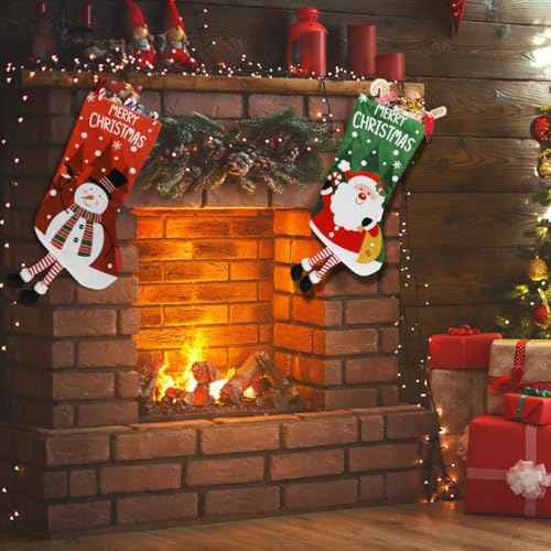 2025 New 2 Pack Large Christmas Stockings 22.8" Santa & Snowman, Xmas Stockings for Fireplace Mantel, Holiday Party Decoration & Family