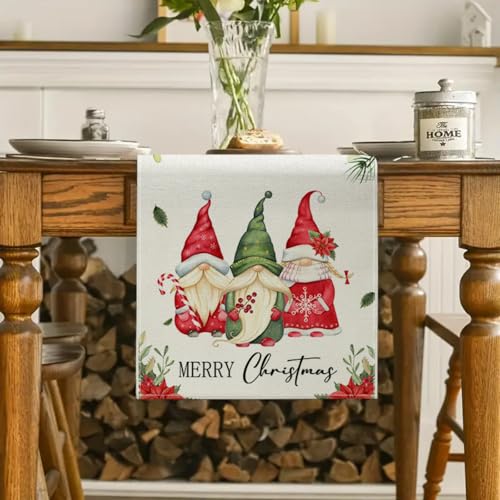 Aqrbeci Christmas Gnomes Table Runner 13x72 Inch with Gnomes - Holiday Kitchen Decor
