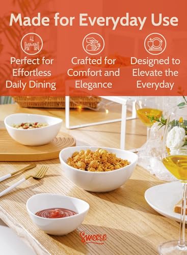 Sweese White Porcelain Serving Bowls Set - 4 Sizes, Microwave & Dishwasher Safe