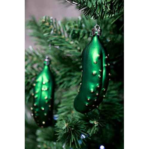 Pickle Christmas Ornament Set by Clever Creations | Metallic Pickles in Green | 3 Pack | Festive Holiday D?cor | Lightweight Shatter Resistant | Hangers Included | 1.5" x 4.5"