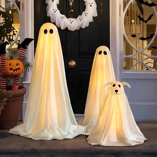 Zesua Medium Ghost 3-Pack Outdoor Halloween Decorations with Lighted Ghosts