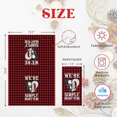 Nightmare Christmas Kitchen Towel, Nightmare Christmas Kitchen Bathroom Decorations, Holiday Hand Towel Dish Cloth for Women Men, Jack Sally Meant to Be Xmas Home Decor Party Favors