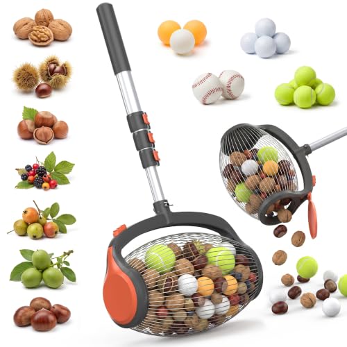Nut Picker Upper Tool with Foot Release - Adjustable Handle for 3/4-1.5 inch Nuts & Acorns