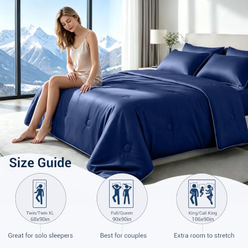 Cooling Comforter King Midnight Blue Ice Silk for Hot Sleepers