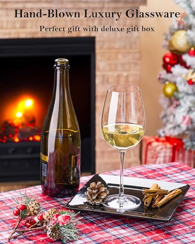 JBHO Hand Blown Italian Style Crystal Wine Glasses Set of 4, 18oz Lead-Free Red or White