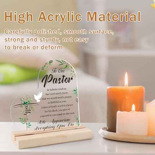 Pastor Appreciation Gifts for Women Men - Shejdgart Acrylic Heart Plaque with Wooden Stand Pastor Appreciation Day Gifts Religious Christmas Thanksgiving Birthday Gifts for Pastors Preacher Christian