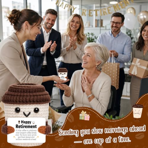 Retirement Gift for Coworker Women – Crochet Coffee Cup (OCCdesign) - Variation: Retirement