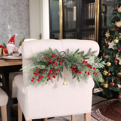 SHACOS 2 pcs 26 inch Artificial Christmas Swags Cedar Swag with Red
