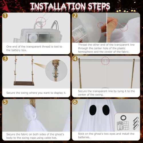 BAICIWE Outdoor Halloween Hanging Ghost Decor 4-8FT, White Remote Light