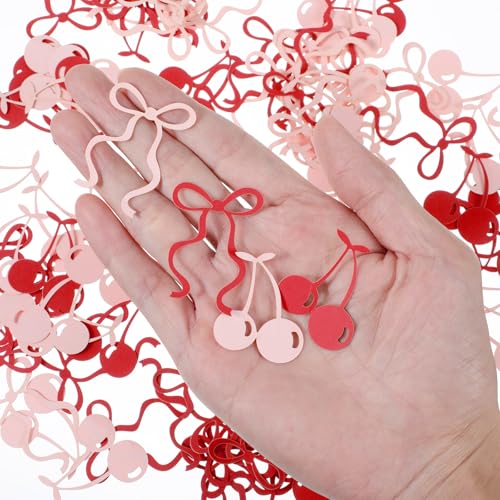 Cherry & Bow Confetti 100pcs - Shimmeroo Pink Red Decorative Table Scatter (Variation: Cherry)