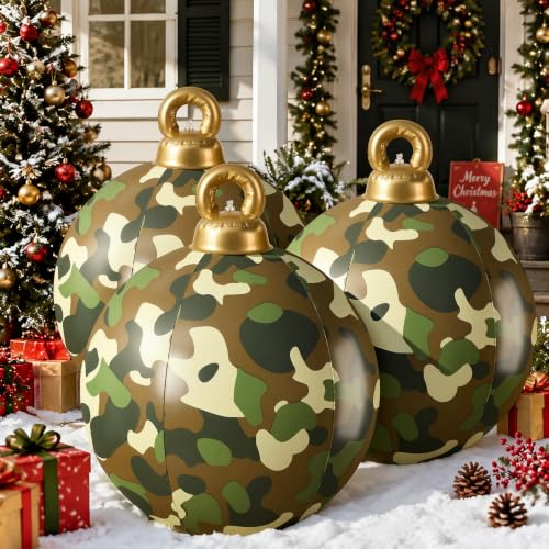 Jetec 24in Camouflage Christmas Inflatable Ball Ornament – Giant Outdoor Holiday Decor