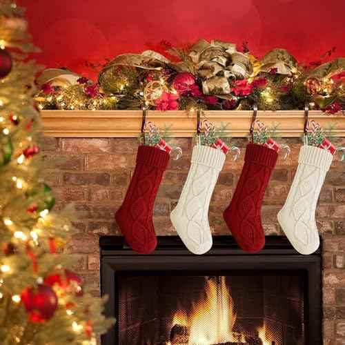 Personalized Stockings Christma, Christmas Stockings, 18 Inches Large Knitted Xmas Stocking for Holiday and Family Stocking for Fireplace Christmas Holiday Party Decoration (White)