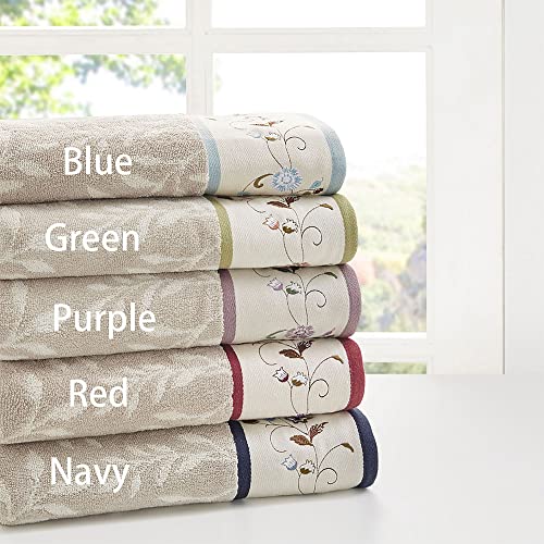 Purple Cotton Bath Towel Set - 6 Piece, 600 GSM, Embroidered & Jacquard