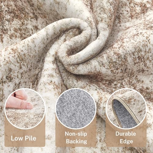 Micgeek 6' Round Abstract Washable Area Rug Brown - Non-Slip, Soft, Durable