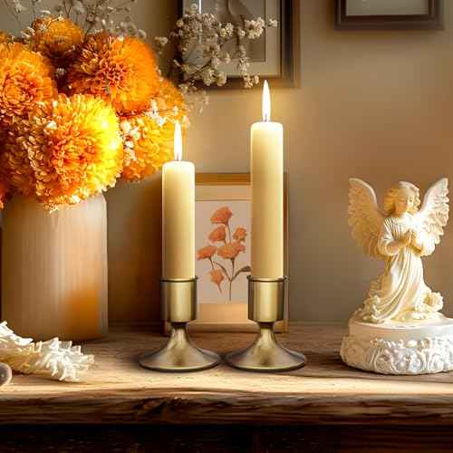 Gold Taper Candle Holders Set of 2, Gold Candlestick Holders,Vintage Metal Candle Stick for Dinner Room Table Centerpiece or Mantel Wedding Christmas Birthday Party Party