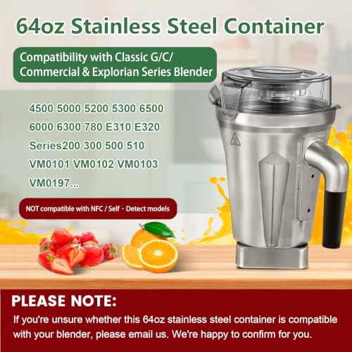 64oz Stainless Steel Blender Jar Compatible with Vitamix Classic Series