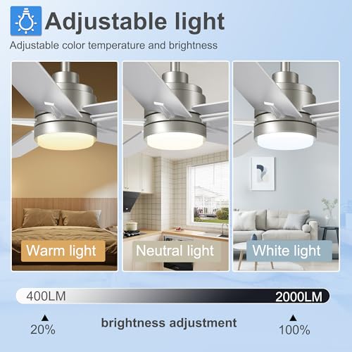 52 Inch Brushed Nickel Ceiling Fan with Light and Remote Control - Variation of THIS listing