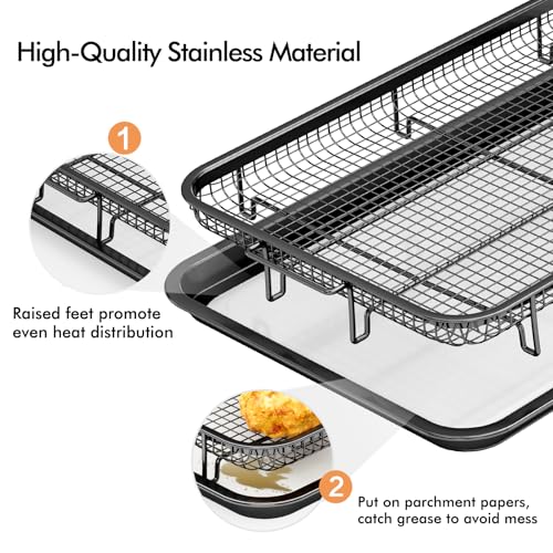 THORSES 2-Piece Oven Air Fryer Basket and Tray Set - Large M & Small L, Black