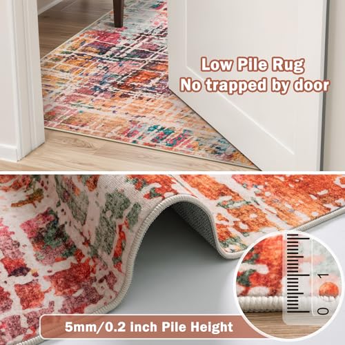 Beeiva 6x9 Multicolor Washable Non-Slip Area Rug - Modern Abstract Low Pile Carpet for Living Room and Bedroom