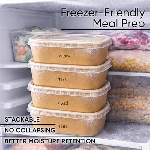29oz Disposable Meal Prep Containers with Lids - 50 Pack, Paper Food Bowls