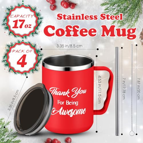 6-Pack Christmas Insulated Coffee Mugs with Lids & Straws - Thank You & Holiday Gifts