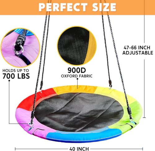Rainbow 40-Inch Saucer Tree Swing for Kids, Waterproof Outdoor Play Seat, 900Lb Capacity