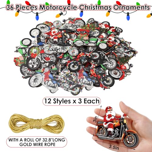 Vercraft 36 Pcs Motorcycle Christmas Ornaments with Rope - Wooden, 12 Styles