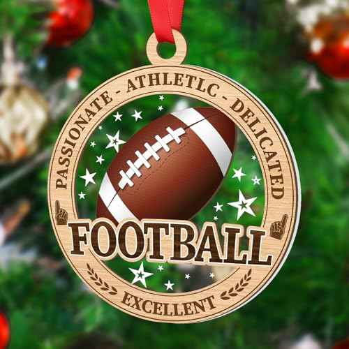 Football Ornaments for Christmas Tree, Football Christmas 2 Layer Wood & Acrylic Ornament for Boy Girl Gifts, Sport Christmas Ornament 2025