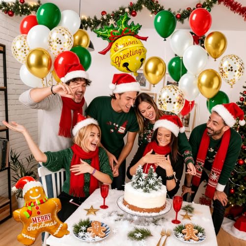 Christmas Balloons Set with Santa Reindeer & Confetti - Holiday Party Decorations