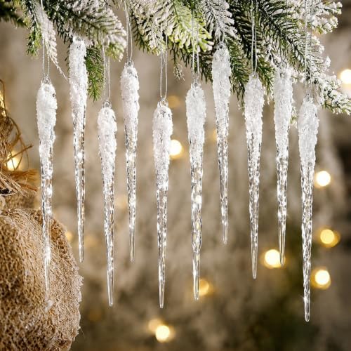 Cinnvoice 36 Pcs Acrylic Icicle Christmas Tree Ornaments Frosted Drop Decor, 4.7-5.1 Inches
