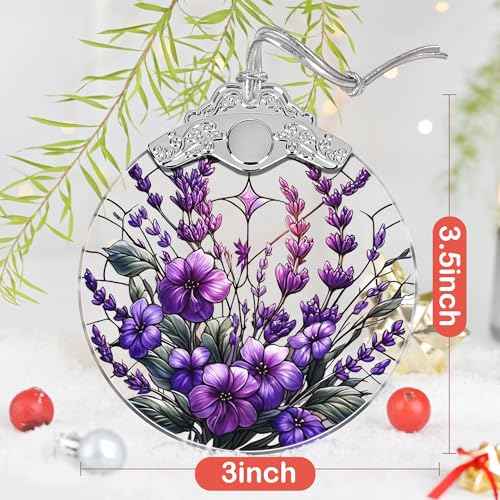 Touber Stained Glass Christmas Ornament, Purple Bauhinia & Violets, 3x3.5 Inch, Hanging, Christmas Tree Decoration