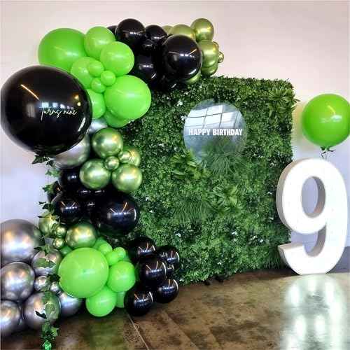 Green and Black Balloons, 35PCS Lime Green Black Silver Balloons, Gamer Latex Balloon for Boys Men Football Video Game On Level Favor Theme Jungle Theme Graduation Birthday Party Decorations Supplies