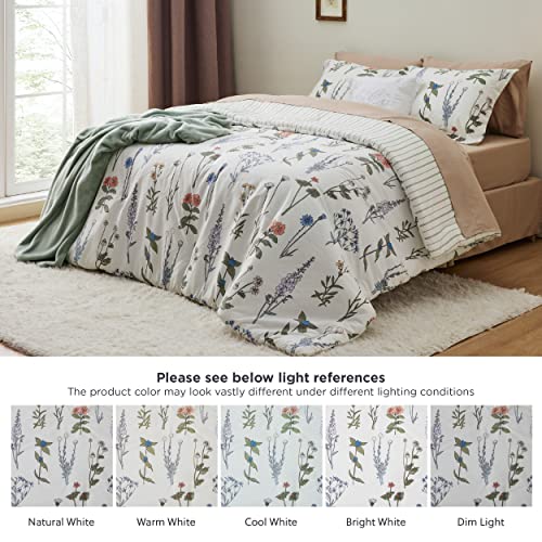 Bedsure Floral Queen Comforter Set - White Soft & Fluffy Fall Bedding, 3 Pieces